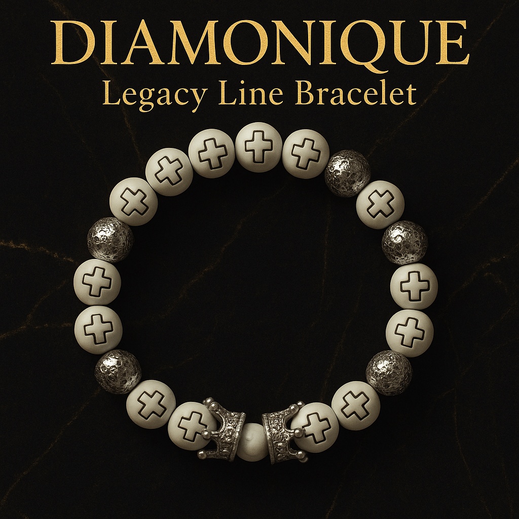 Diamonique Legacy Line bracelet with ivory cross beads and silver-tone crown details