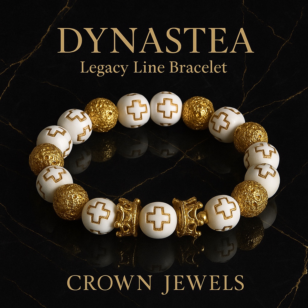Dynastea Legacy Line bracelet with ivory and gold cross beads
